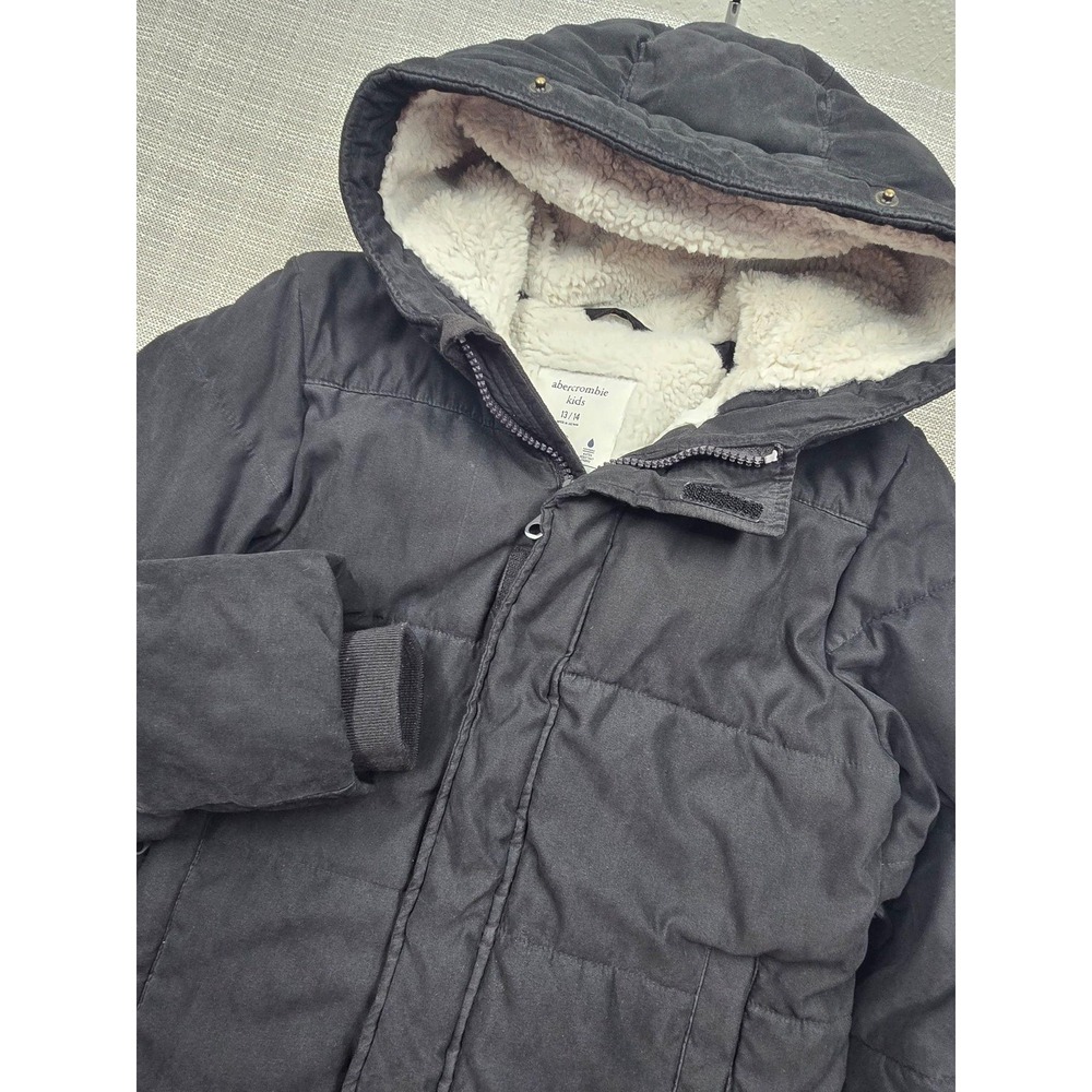 Abercrombie Kids Puffer Jacket Youth 13/14 Black Sherpa Hooded Winter Coat